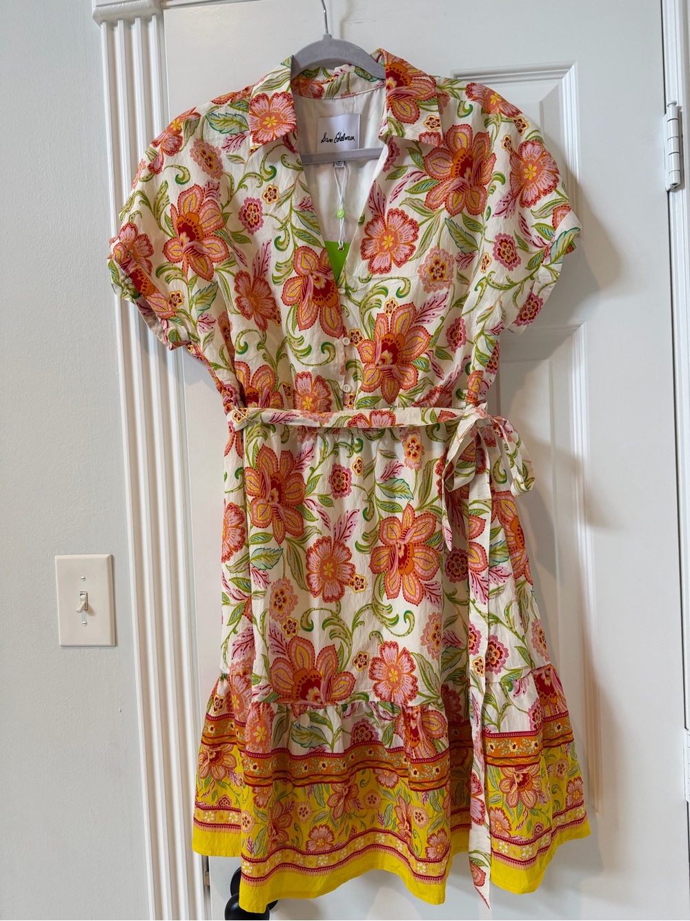 Sam Edelman Floral Wrap Midi Dress in White, Pink, Orange and Yellow